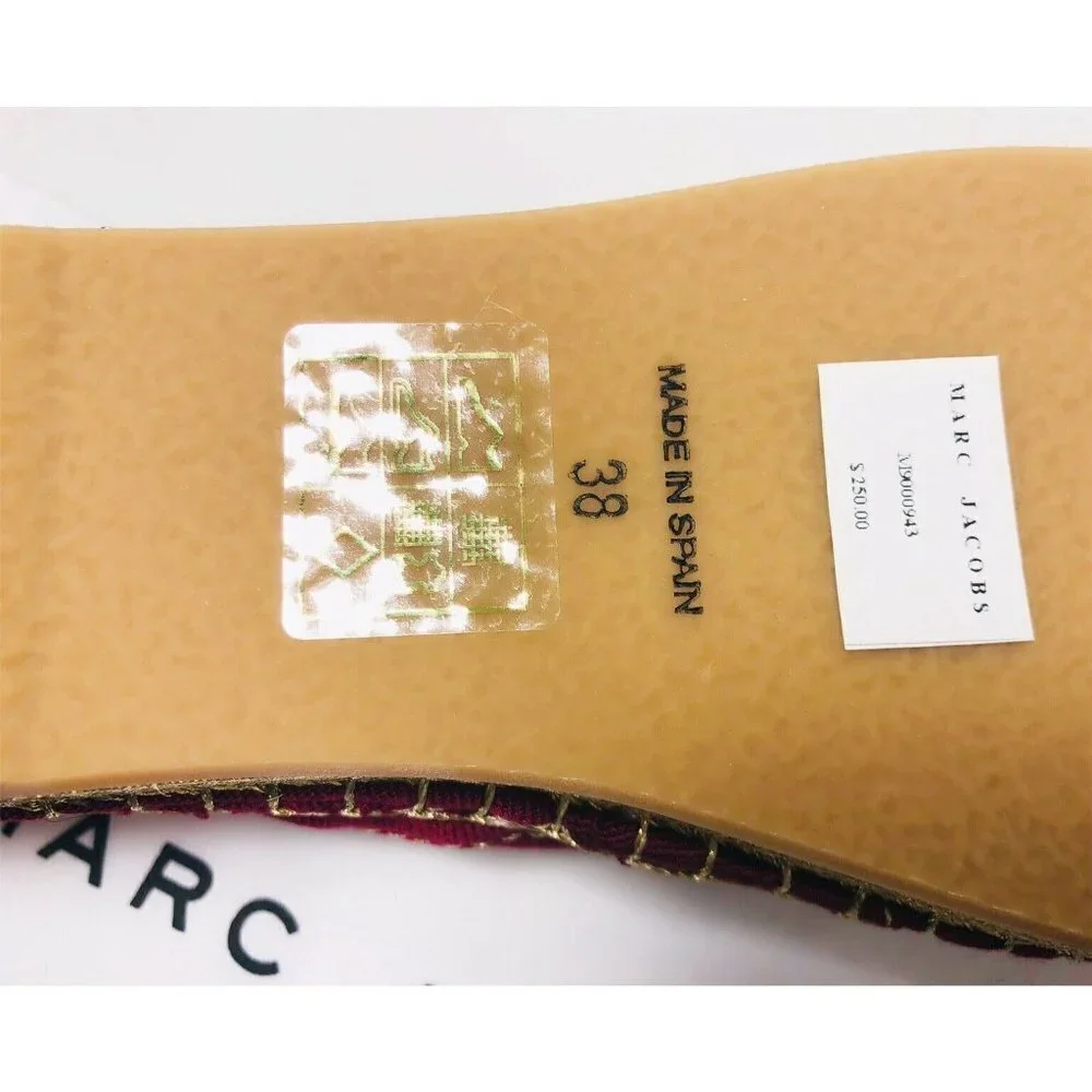 Marc Jacobs Womens Red Wine Sienna Gold Heel Espadrilles Slip On Flats Sz 8 New